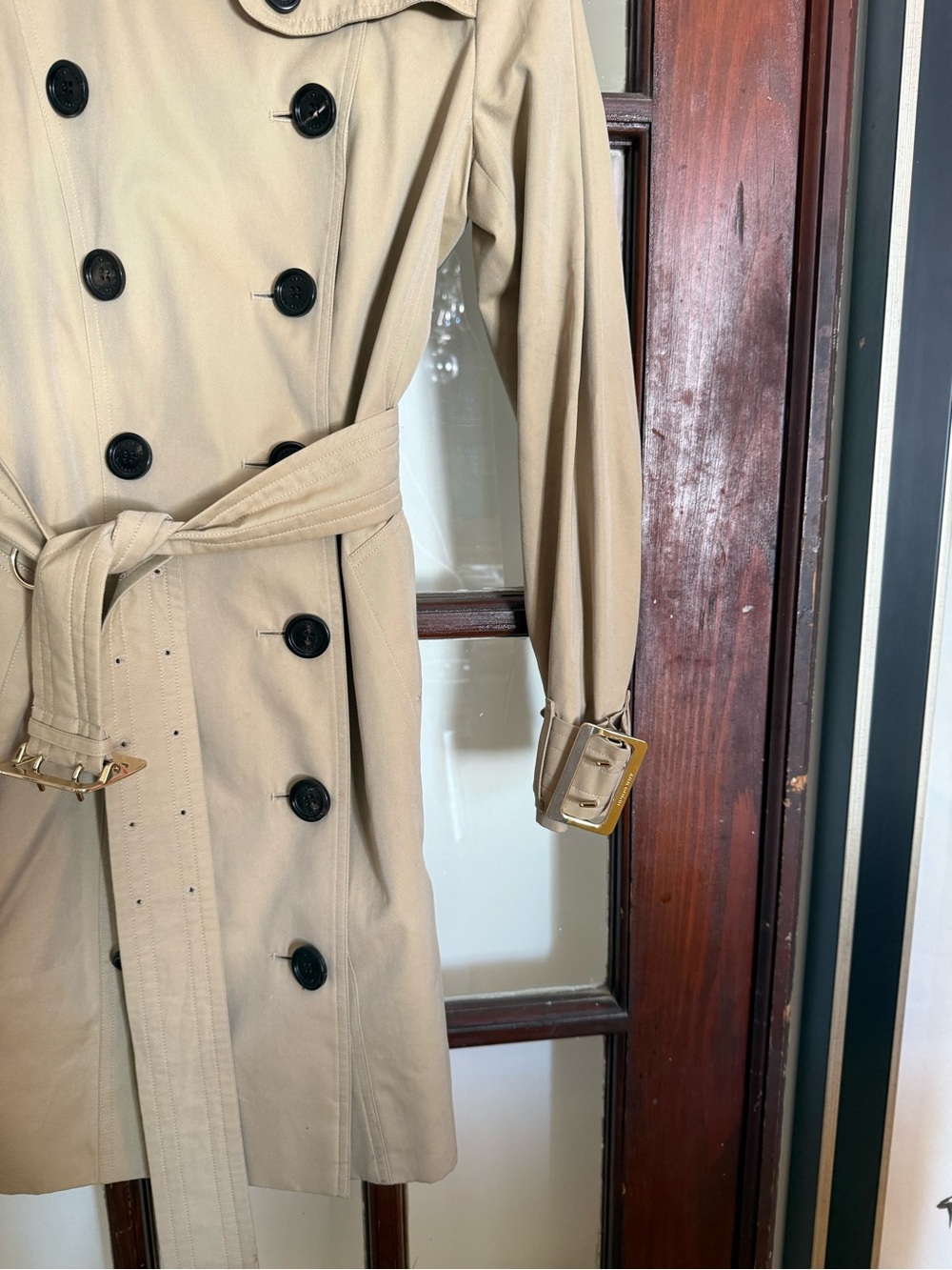 Burberry Honey Beige Double-Breasted Trench Coat with Gold Belt + Buckles - Picture 6 of 16